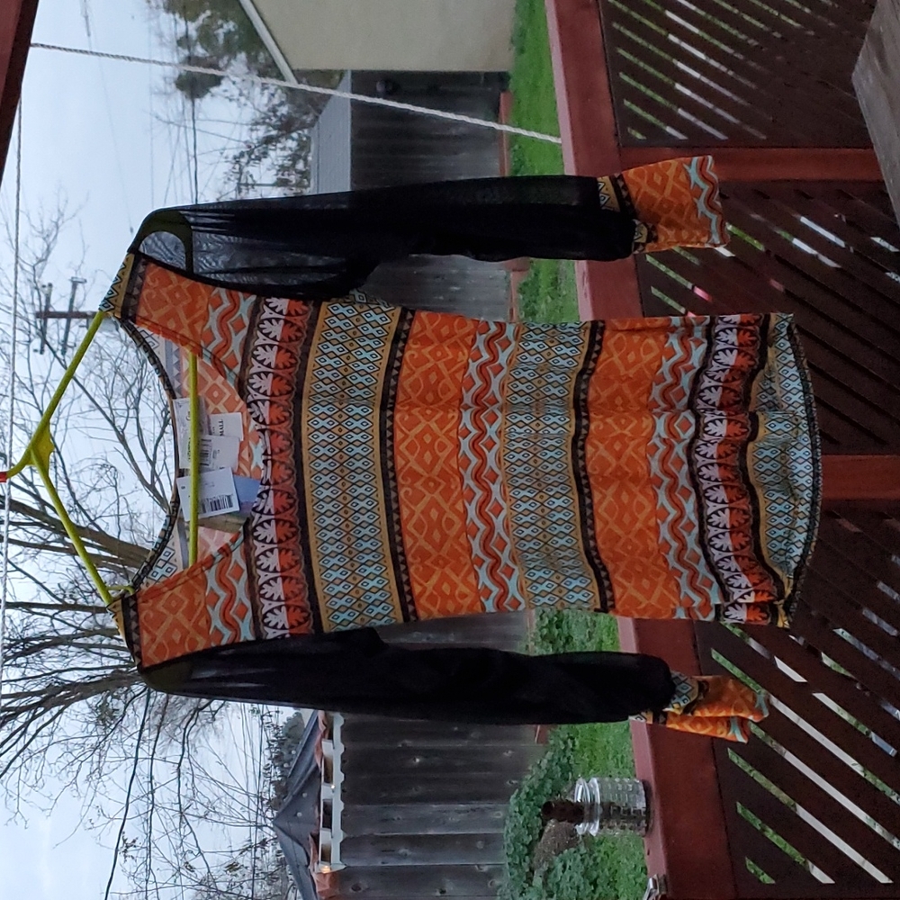 Panhandle Slim Women's Knit Top. Black/Orange/Blue. Size Small. NWT. USA.